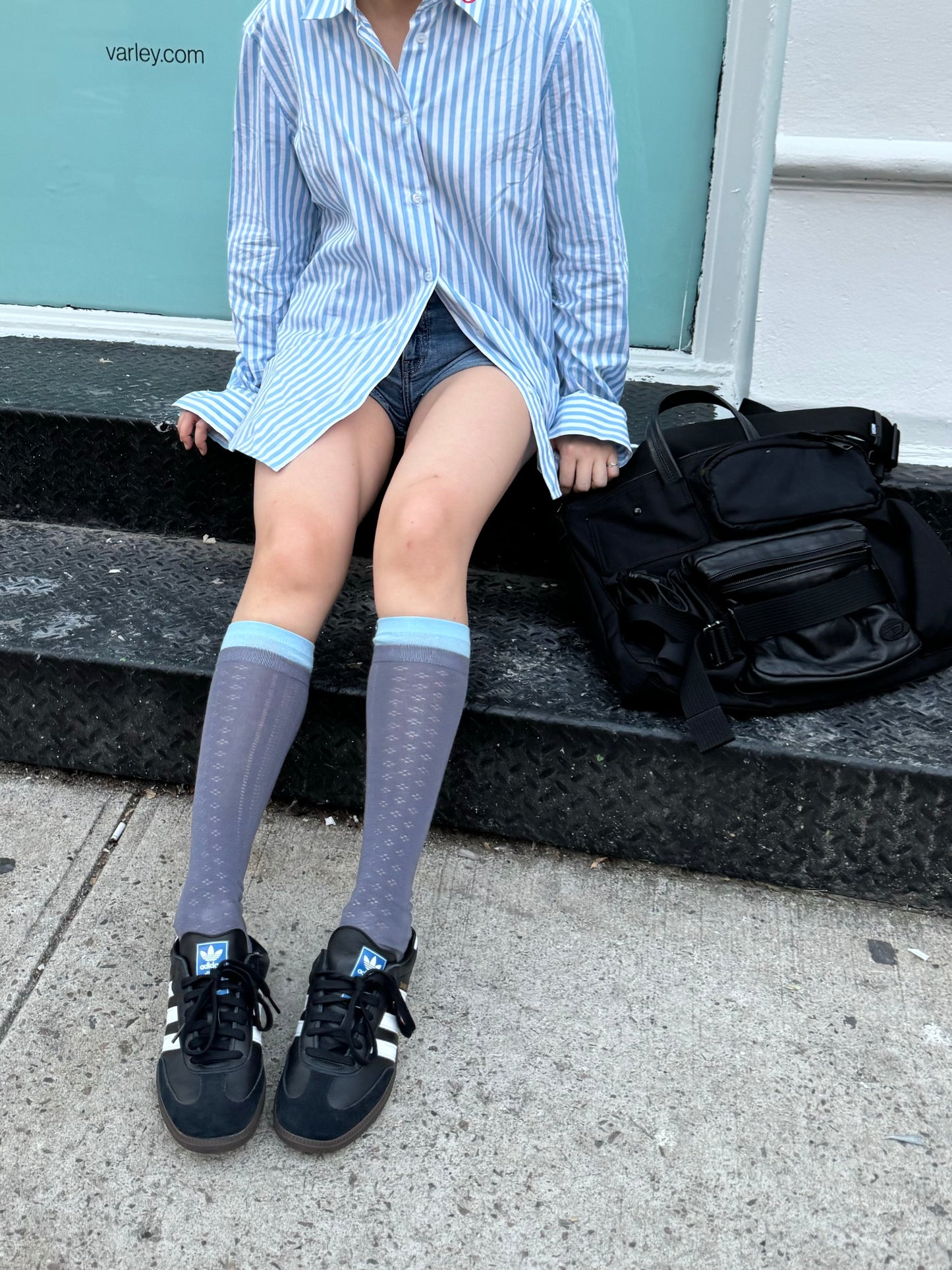 Sporty Sheer Knee-High Socks with Blue Trim