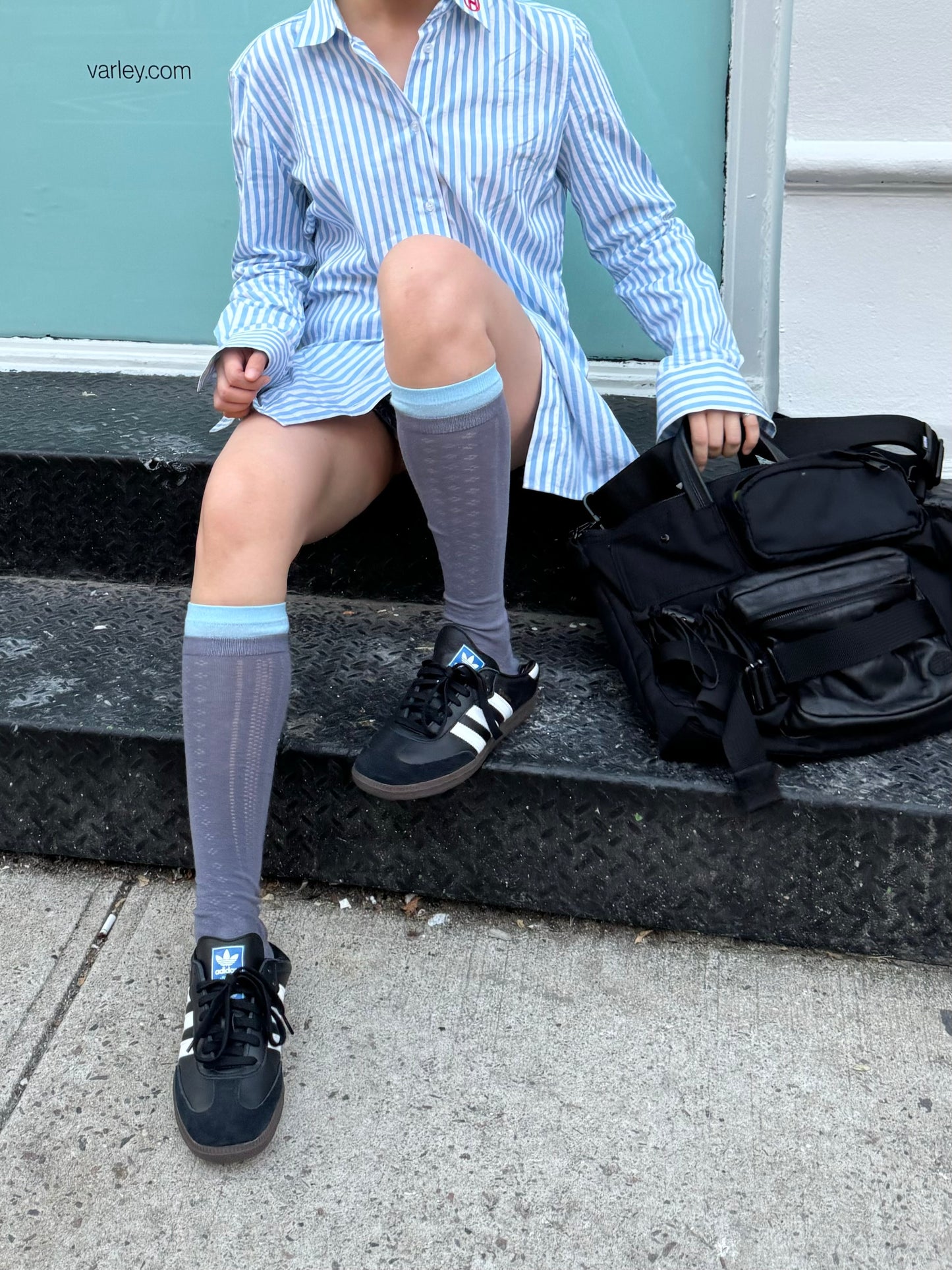 Sporty Sheer Knee-High Socks with Blue Trim