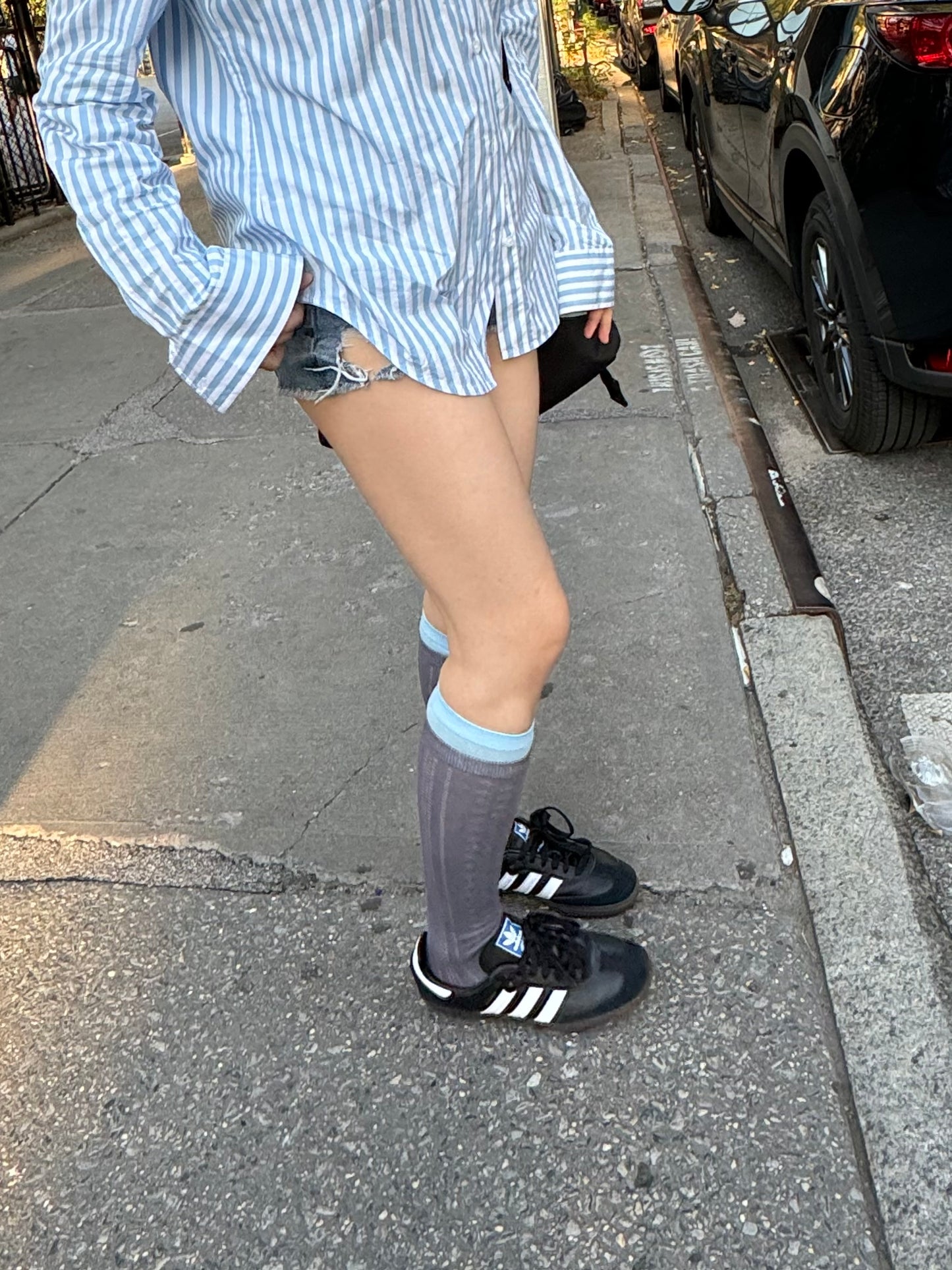 Sporty Sheer Knee-High Socks with Blue Trim