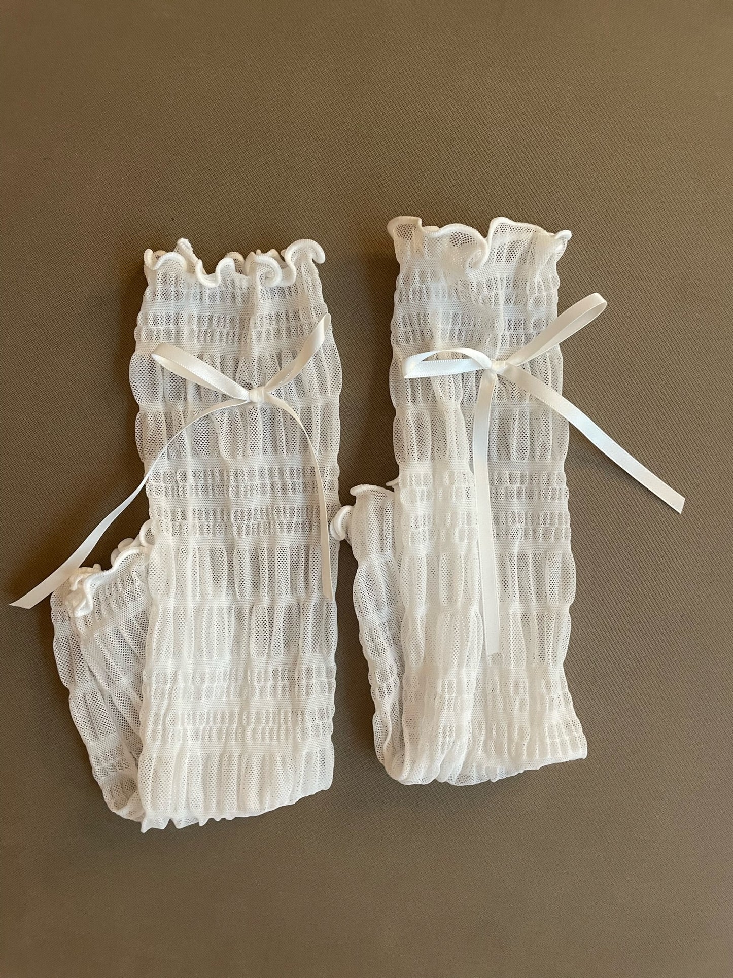 Balletcore Ruffled Mesh Leg Warmers with Satin Bow
